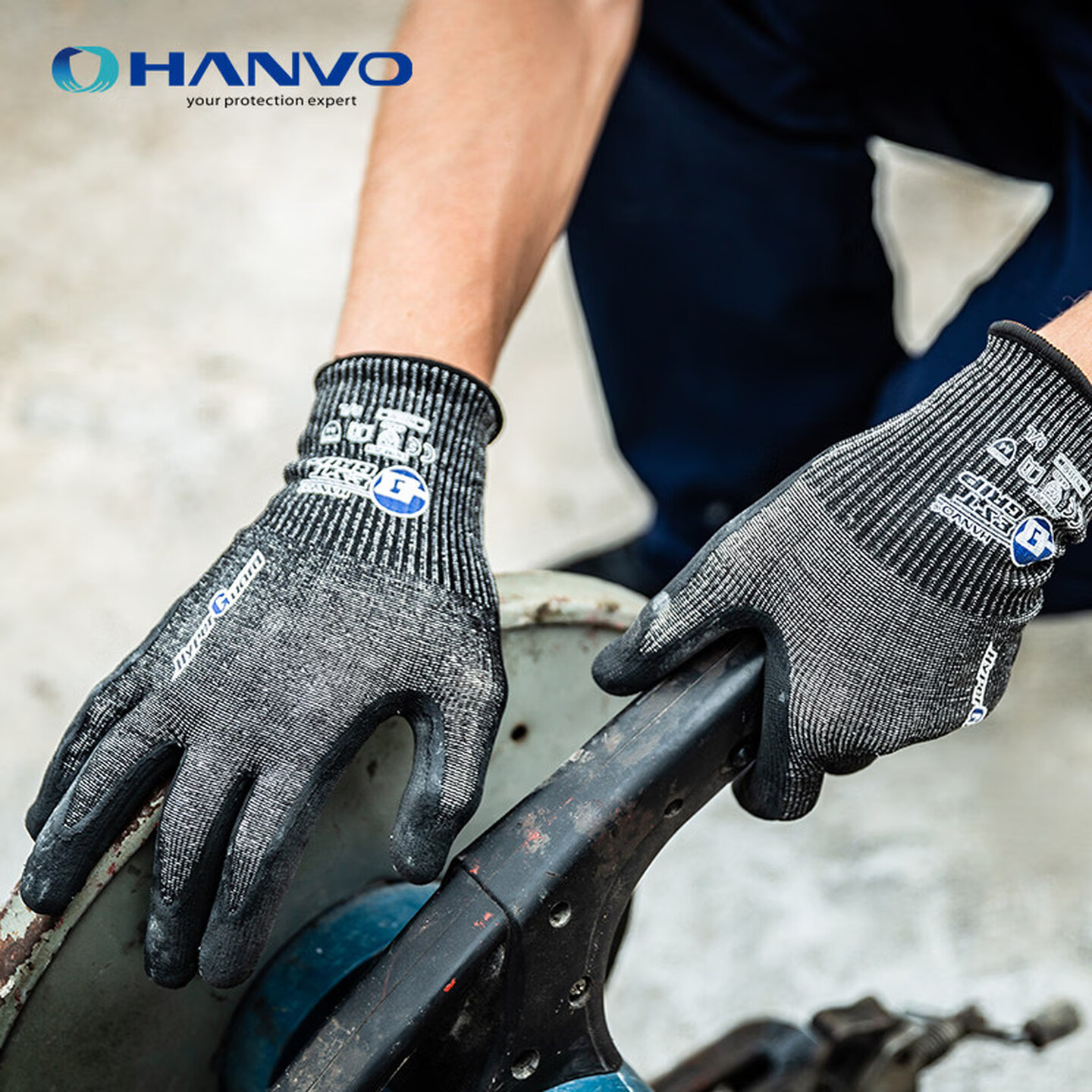 Work Glove Impact - ถุงมือป้องกันการบาดระดับ 5 ถุงมือป้องกันแรงกระแทกพร้อมการยึดเกาะดีเยี่ยม ทำจากไนไตรล์