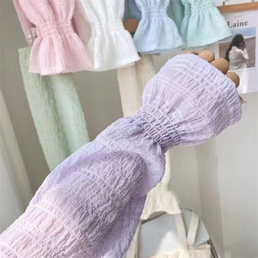 Fingerless Glove Knit - ปลอกแขนกันแดดผ้าตาข่ายสำหรับฤดูร้อน ป้องกันรังสียูวี สีพื้น ระบายอากาศได้ดี ทรงหลวม ปลอกแขนแบบไม่มีนิ้ว