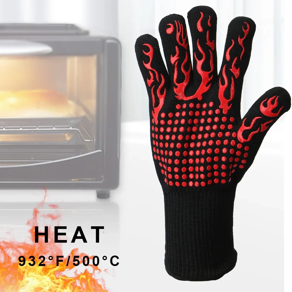 Oven Mitt Silicone - สารหน่วงไฟลื่น BBQ Fire ถุงมือเตาอบไมโครเวฟถุงมือเตาอบ Mitts ทนไฟ