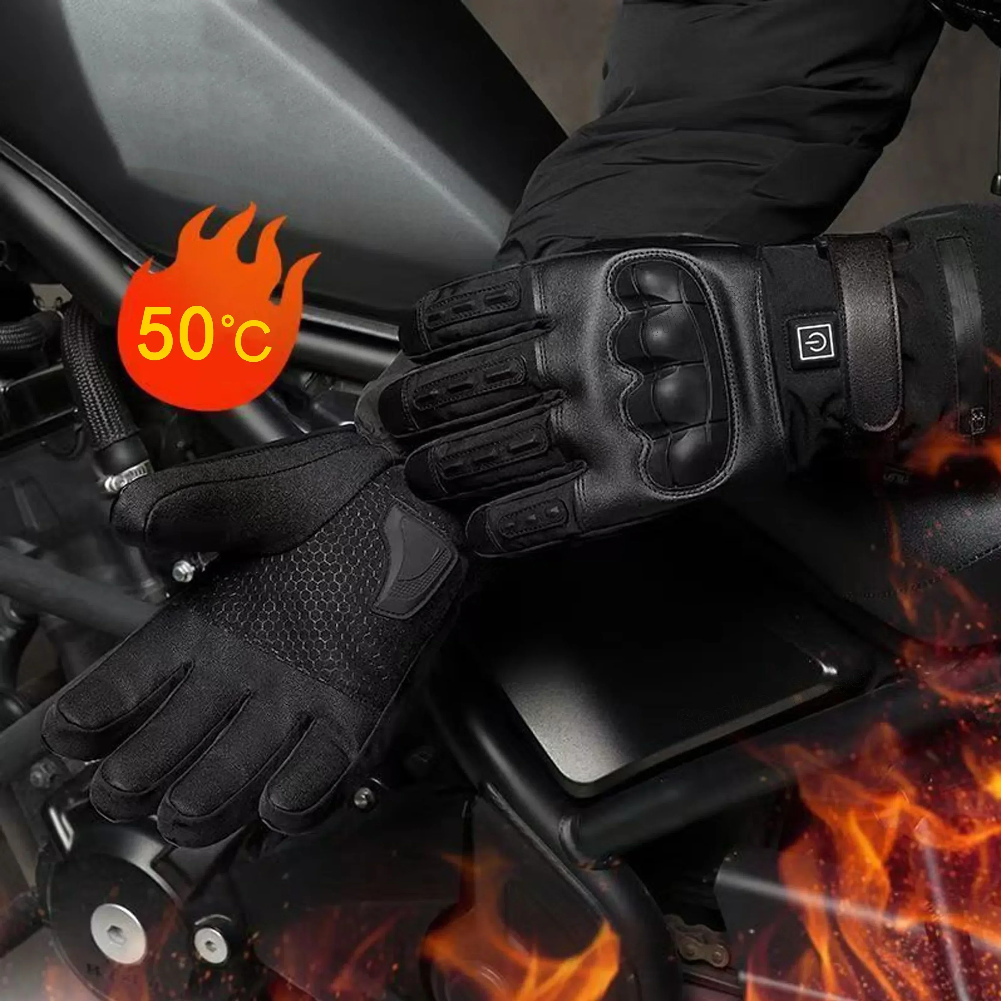 Ski Glove Waterproof - ถุงมืออุ่นไฟฟ้าถุงมือความร้อนฤดูหนาว WARM เล่นสกีสโนว์บอร์ดการล่าสัตว์ตกปลากันน้ําอุ่นชาร์จถุงมือ