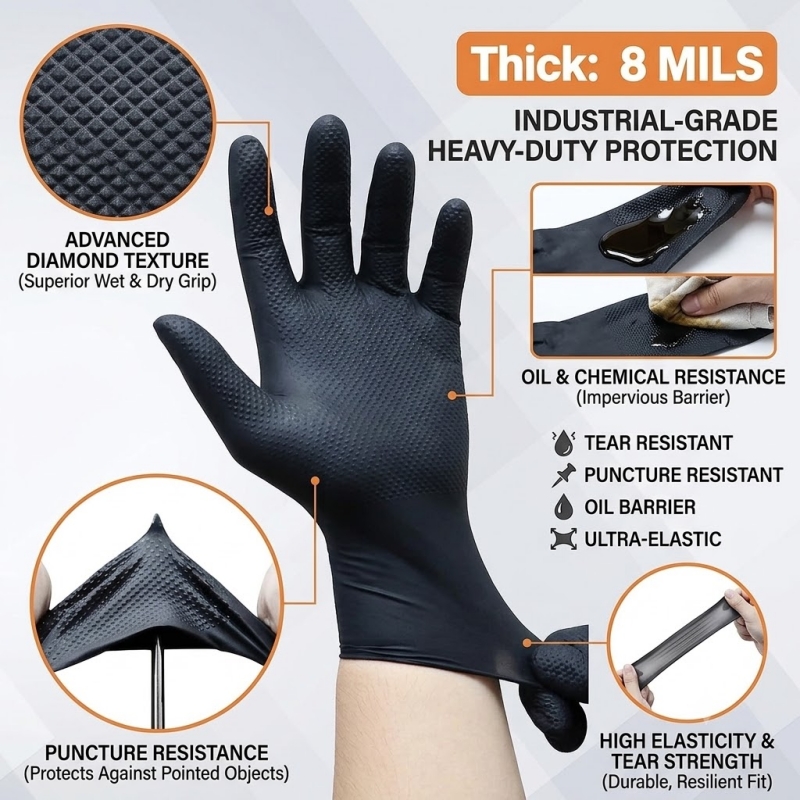 ถุงมือไนไตรล์อุตสาหกรรมสีดำแบบ - Nitrile Mechanic Glove บทวิจารณ์และราคา