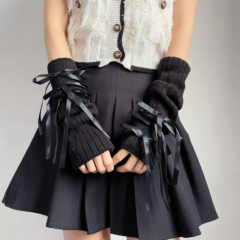 ถุงมือไหมพรมถักลายโบว์ริบบิ้นห - Fingerless Glove Knit บทวิจารณ์และราคา