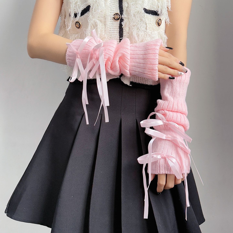 ถุงมือไหมพรมถักลายโบว์ริบบิ้นห - Fingerless Glove Knit บทวิจารณ์และราคา
