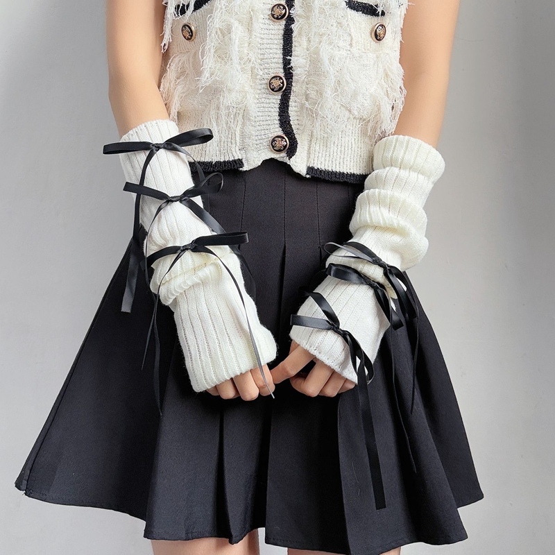 ถุงมือไหมพรมถักลายโบว์ริบบิ้นห - Fingerless Glove Knit บทวิจารณ์และราคา